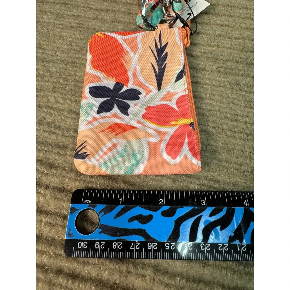 NWT Vera Bradley Lighten Up Zip ID Case & Lanyard Rain Forest Lily Coral 37168-